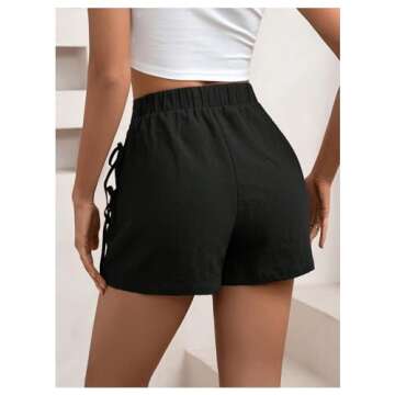 WDIRARA Women's Summer Linen Shorts Side Tie Elastic High Waist Skorts Casual Wrap Skirt Black Medium