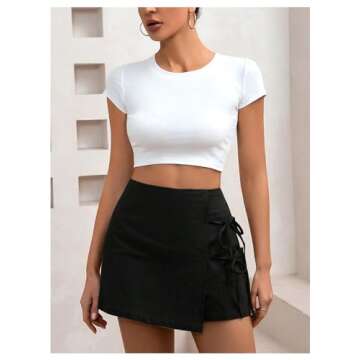 WDIRARA Women's Summer Linen Shorts Side Tie Elastic High Waist Skorts Casual Wrap Skirt Black Medium