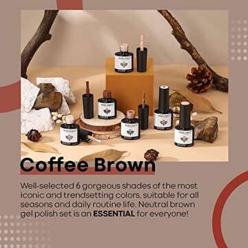 modelones Gel Polish Set - Brown Series Polish Grey Coffee Dark Brown Gel Nail Polish Soak Off Varnish Nail Art Manicure Salon Collection for Beginner DIY at Home 0.24 OZ 6Pcs