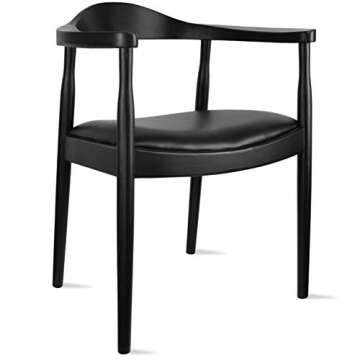 2xhome - Solid Wood Farmhouse Dining Chairs with PU Leather Cushion Seat - Kennedy Presidential Modern Accent Armchair for Kitchen Dining Room or Office, Black
