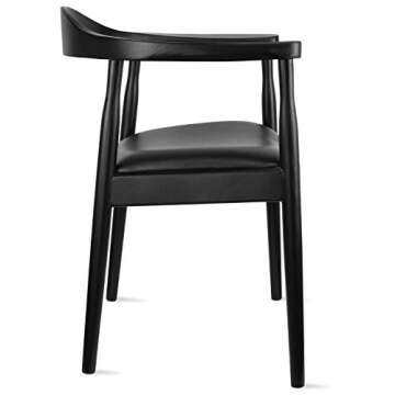 2xhome - Solid Wood Farmhouse Dining Chairs with PU Leather Cushion Seat - Kennedy Presidential Modern Accent Armchair for Kitchen Dining Room or Office, Black