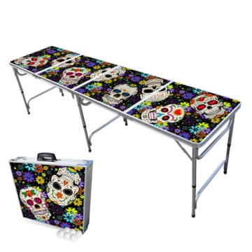 PARTYPONG 8-Foot Folding Beer Pong Table - Dia de Los Muertos Edition (Base Model)