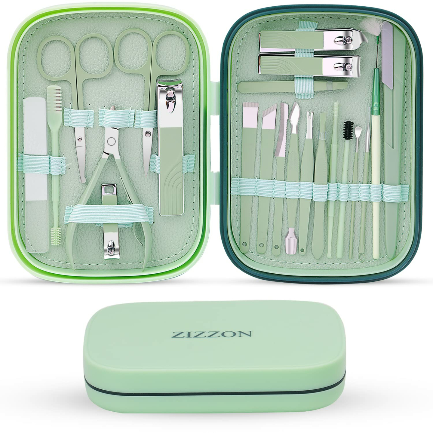 22 in 1 Manicure Set with Travel Case - Mint Green