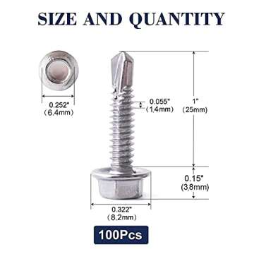 Sheet Metal Screws 100PCS 410 Stainless Steel Hex Washer Head Fast Self Tapping Screws by SG TZH