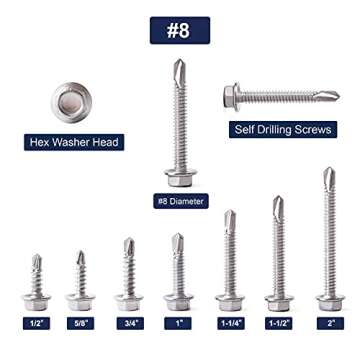 Sheet Metal Screws 100PCS 410 Stainless Steel Hex Washer Head Fast Self Tapping Screws by SG TZH