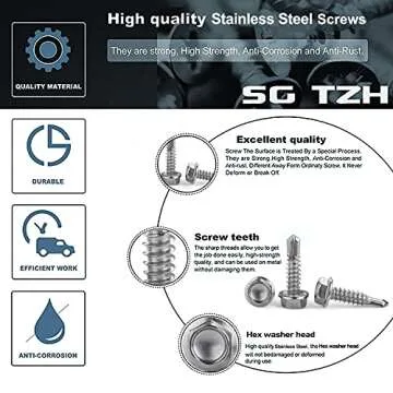 Sheet Metal Screws 100PCS 410 Stainless Steel Hex Washer Head Fast Self Tapping Screws by SG TZH
