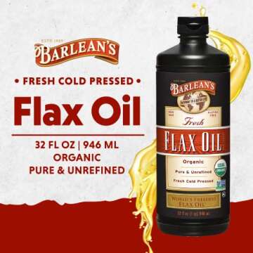 Barlean's Organic Flaxseed Oil Liquid, Cold Press Flax Seeds, 7,640mg ALA Omega 3 Fatty Acid Supplem...