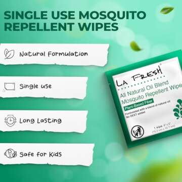 LA Fresh DEET Free Mosquito Repellent Wipes - Long Lasting Bug Repellent Wipes, Travel Insect Repell...