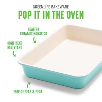 GreenLife Bakeware Healthy Ceramic Nonstick, 13" x 9" Rectangular Cake Baking Pan, PFAS-Free, Turquoise