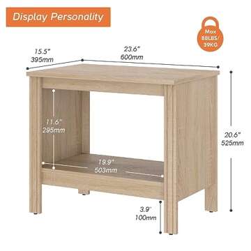 WAMPAT Nightstand Set of 2, Small Square End Tables for Living Room, 2-Tier Kids Bedside Table with Storage and Open Wood Shelf, 20 Inch Modern Side Table for Bedroom,Office,Oak