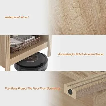 WAMPAT Nightstand Set of 2, Small Square End Tables for Living Room, 2-Tier Kids Bedside Table with Storage and Open Wood Shelf, 20 Inch Modern Side Table for Bedroom,Office,Oak