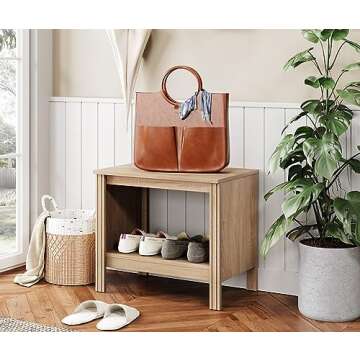 WAMPAT Nightstand Set of 2, Small Square End Tables for Living Room, 2-Tier Kids Bedside Table with Storage and Open Wood Shelf, 20 Inch Modern Side Table for Bedroom,Office,Oak