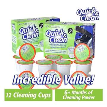 Quick & Clean [12-Pack] Keurig Cleaning Pods - K Cup Cleaner Pod For Keurig - 2.0 Coffee Machine Compatible, Removes Stains, Non-Toxic and Eco-Friendly