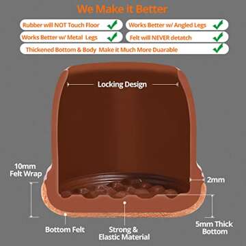 Extra Small Silicone Chair Leg Floor Protectors with Wrapped Felt, Clear Chair Leg Caps, Silicon Fur...