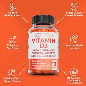Delicious Peach Mango Vitamin D3 Gummies for Adults - 5000 IU