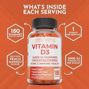 Delicious Peach Mango Vitamin D3 Gummies for Adults - 5000 IU