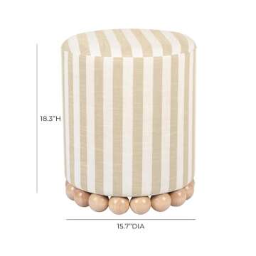 Tov Furniture Dex Beige Striped Linen Ottoman