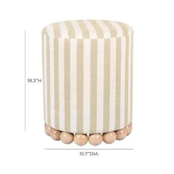 Tov Furniture Dex Beige Striped Linen Ottoman