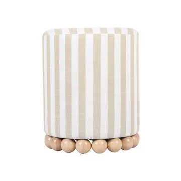 Tov Furniture Dex Beige Striped Linen Ottoman