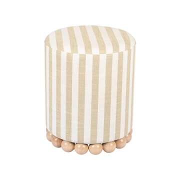 Tov Furniture Dex Beige Striped Linen Ottoman