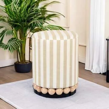 Tov Furniture Dex Beige Striped Linen Ottoman