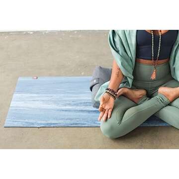 Manduka eKO Lite Yoga Mat - For Women and Men, Lightweight, Durable, Non Slip Grip, 4mm Thick, 71 Inch, Ebb Marbled Blue