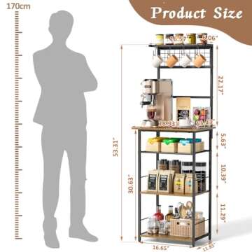 5 Tier Coffee Bar Station, Coffee Stand Station with 4 S-Shaped Hooks, Farmhouse Corner Coffee Bar C...