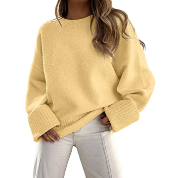ANRABESS Women's Oversized Crewneck Long Sleeve Fuzzy Knit Casual Chunky Warm 2024 Fall Pullover Swe...