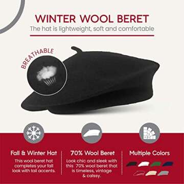 Stylish Women's Wool Black French Beret for All Seasons