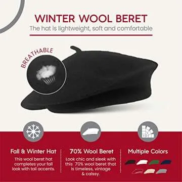 Stylish Women's Wool Black French Beret for All Seasons