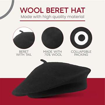 Stylish Women's Wool Black French Beret for All Seasons