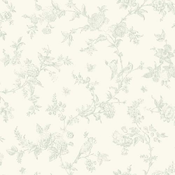 Chesapeake 3119-02194 French Nightingale Floral Scroll Wallpaper - Sage