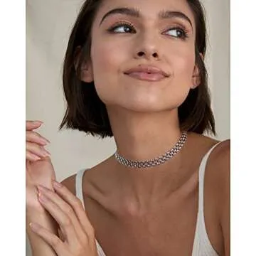 CLASSYZINT Gold Chunky Choker Necklace Large Wide Chain Short Chokers For Women (Watch strap chain choker silver)
