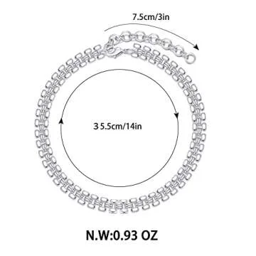 CLASSYZINT Gold Chunky Choker Necklace Large Wide Chain Short Chokers For Women (Watch strap chain choker silver)