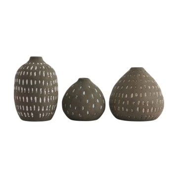 Hand Painted Brown Decorative Vases Set of 3 Stylish Pieces