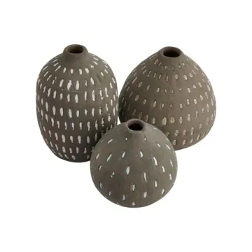 Hand Painted Brown Decorative Vases Set of 3 Stylish Pieces