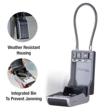 Master Lock Large Key Lock Box with Code, Key Safe for Property Managers Serving Tenants and Guests, Combination Dial Lock Box with Removable Cable for Indoor or Outdoor Use, 5482EC