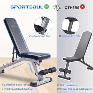 SPORTSOUL Heavy Duty Adjustable Weight Bench for Home Gym