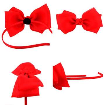 HoveBeaty Bow Hairband Soft Elastic Lace Bowknot Headband for Women and Girls, Perfect Hair Accessories for Party and Cosplay (Red)