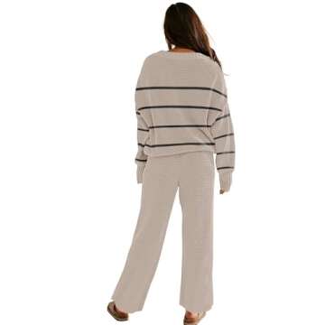 Womens Knitted Outfits Open Front Cardigan Wide Leg Pant Two Piece Sweater Lounge Sets Sweatsuit