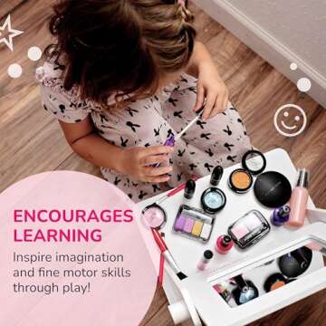 Wonder Products PixieCrush Pretend Makeup Kit for Toddlers - Deluxe 16 Piece Set - Kids Makeup Kit - Realistic Pretend Play Makeup for Little Girls - Ideal for Toddlers' Creative Fun - Pink Carry Bag