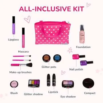 Wonder Products PixieCrush Pretend Makeup Kit for Toddlers - Deluxe 16 Piece Set - Kids Makeup Kit - Realistic Pretend Play Makeup for Little Girls - Ideal for Toddlers' Creative Fun - Pink Carry Bag