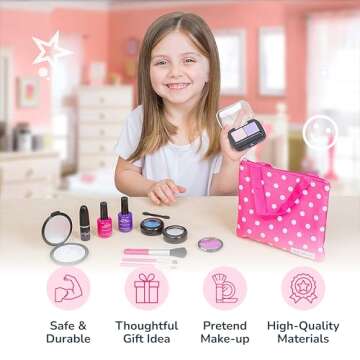 Wonder Products PixieCrush Pretend Makeup Kit for Toddlers - Deluxe 16 Piece Set - Kids Makeup Kit - Realistic Pretend Play Makeup for Little Girls - Ideal for Toddlers' Creative Fun - Pink Carry Bag