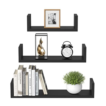 AMADA Black U-Shaped Floating Shelves Stylish Wall Storage