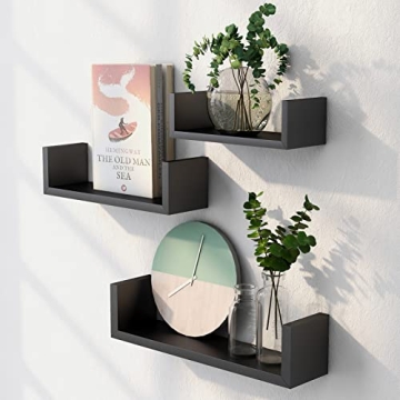 AMADA Black U-Shaped Floating Shelves Stylish Wall Storage