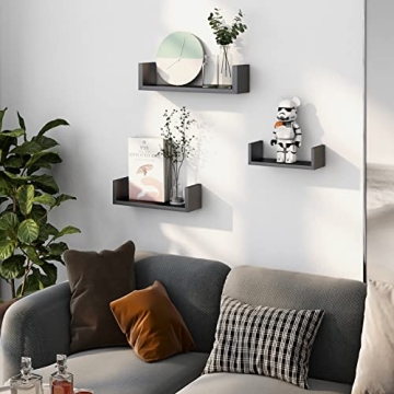 AMADA Black U-Shaped Floating Shelves Stylish Wall Storage