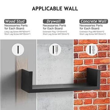 AMADA Black U-Shaped Floating Shelves Stylish Wall Storage