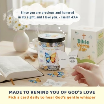 Positive Butterfly Jar – Christmas Gift 60 Christian Affirmation Cards, Jesus Scripture Bible Vers...