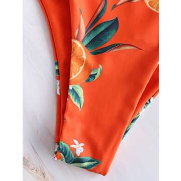 ZAFUL Bikini Orange Print Back Criss Cross Lace-up Swimwear Cute Padded Two Piece Bathing Suits Papaya Orange M