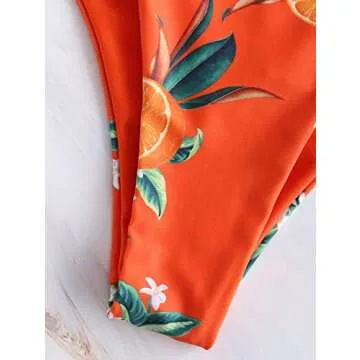 ZAFUL Bikini Orange Print Back Criss Cross Lace-up Swimwear Cute Padded Two Piece Bathing Suits Papaya Orange M